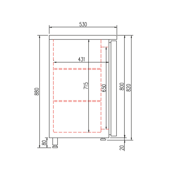Vaiotec Topline Barkühltisch Edelstahl / 2 Türen, 1485 x 530 mm