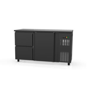 Vaiotec Topline Barkühltisch schwarz / 1 Tür & 2 Schubladen, 1485 x 530 mm
