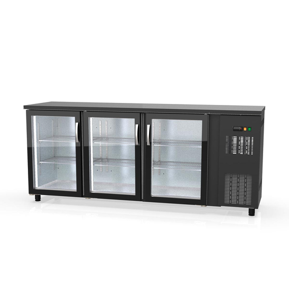 Vaiotec Topline Barkühltisch schwarz / 3 Glastüren, 2025 x 530 mm