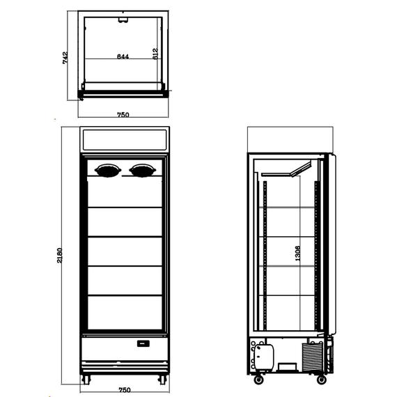 Vaiotec Topline Getränkekühlschrank 1 Tür / 570 Liter mit Leuchtaufsatz "weiß", 750 x 742 mm