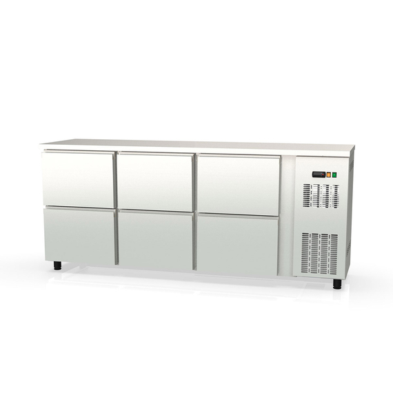 Vaiotec Topline Barkühltisch Edelstahl / 6 Schubladen, 2025 x 530 mm