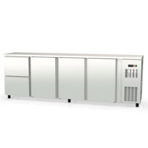 Vaiotec Topline Barkühltisch Edelstahl / 3 Türen & 2 Schubladen, 2565 x 530 mm