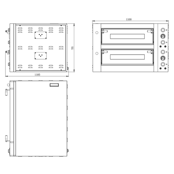 Vaiotec Topline Elektro Pizzaofen 6+6 x 34 cm (tiefe Version), 1100 x 1185 mm