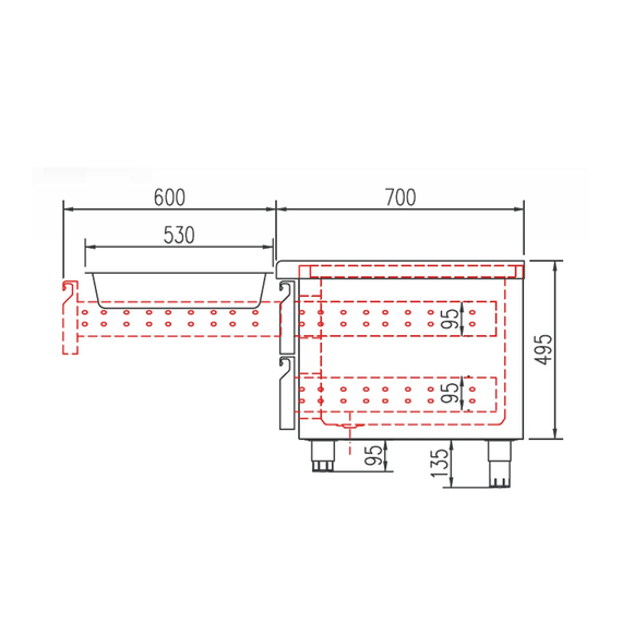 Vaiotec Topline Unterbaukühltisch / 2-fach GN 1/1 mit 2 Schubladen / 1 Tür, 1345 x 700 mm