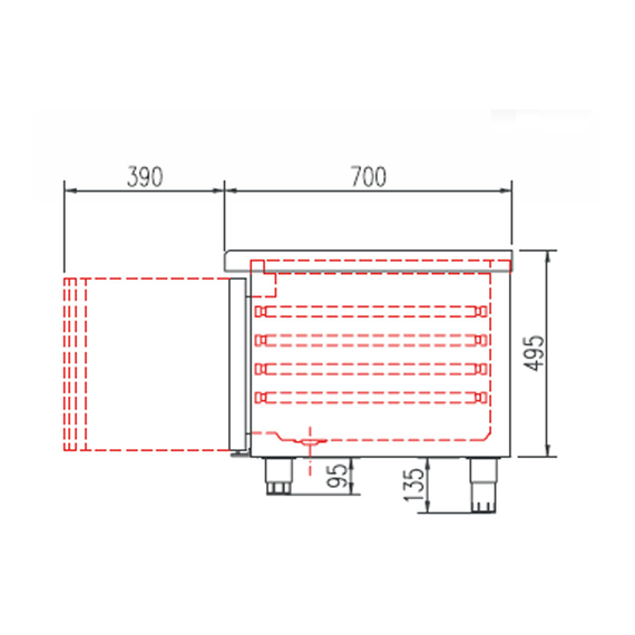Vaiotec Topline Unterbaukühltisch / 2-fach GN 1/1 mit 2 Schubladen / 1 Tür, 1345 x 700 mm