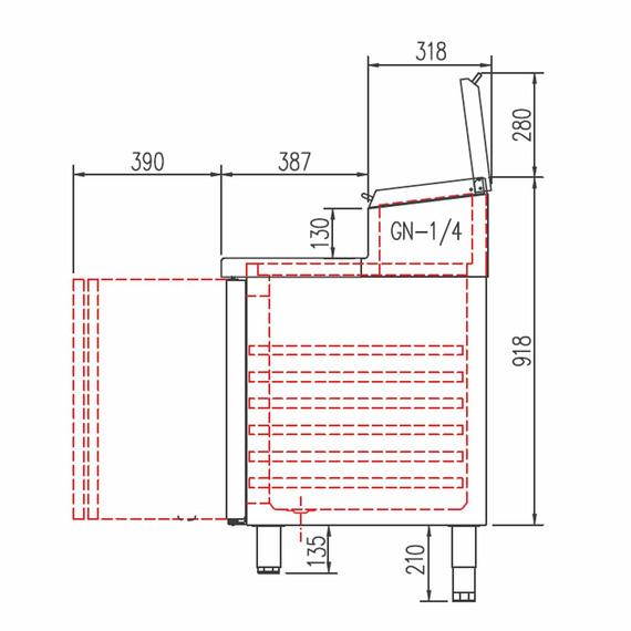 Vaiotec Topline Belegstation / 2-fach mit Türen, Edelstahlaufsatz, GN 1/4, 1345 x 700 mm