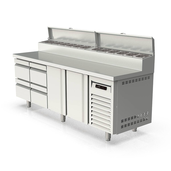 Vaiotec Topline Belegstation / 4-fach mit Türen, Edelstahlaufsatz, GN 1/4, 2245 x 700 mm