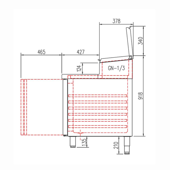 Vaiotec Topline Belegstation / 2-fach mit Türen, EN 60x40, Edelstahlaufsatz, GN 1/3, 1495 x 800 mm
