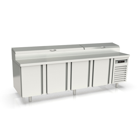 Vaiotec Topline Belegstation / 4-fach mit Türen, EN 60x40, Edelstahlaufsatz, GN 1/3, 2545 x 800 mm