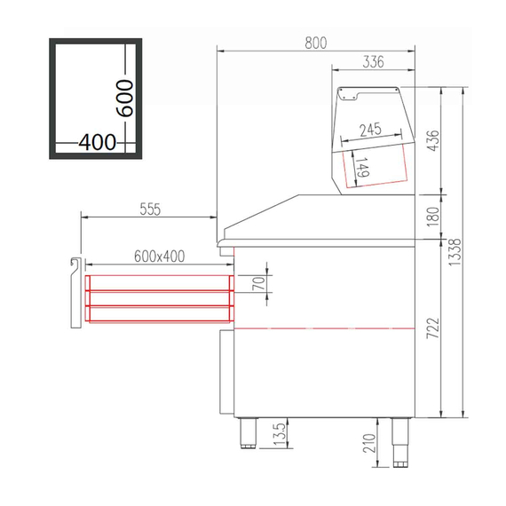 Vaiotec Topline Pizzatisch / 2-fach mit Türen, EN 60x40, Schublade, Granitplatte grau, inkl. Kühlaufsatz, GN 1/4, 1565 x 800 mm