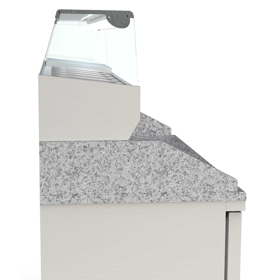 Vaiotec Topline Pizzatisch / 3-fach mit 2 Türen, EN 60x40, Schubladenblock, Granitplatte grau, inkl. Kühlaufsatz, GN 1/4, 2020 x 800 mm