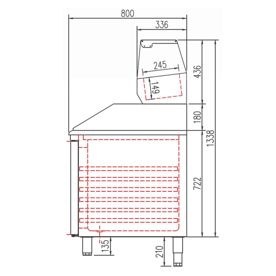 Vaiotec Topline Pizzatisch / 3-fach mit 2 Türen, EN 60x40, Schubladenblock, Granitplatte grau, inkl. Kühlaufsatz, GN 1/4, 2020 x 800 mm