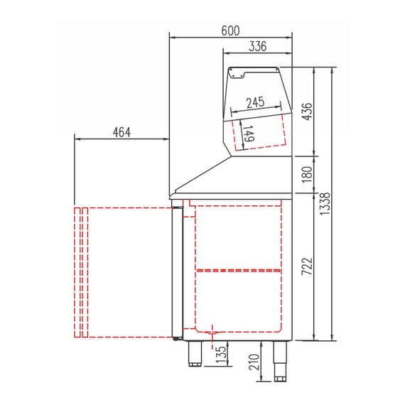 Vaiotec Topline Pizzatisch / 3-fach mit Türen, Granitplatte grau, inkl. Kühlaufsatz, GN 1/4, 2020 x 600 mm