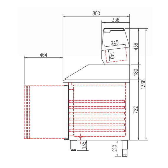 Vaiotec Topline Pizzatisch / 3-fach mit Türen, EN 60x40, Granitplatte grau, inkl. Kühlaufsatz, GN 1/4, 2020 x 800 mm