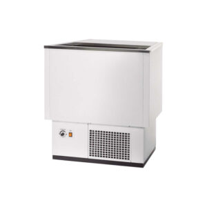 Vaiotec Topline Getränkekühltruhe Weiß mit Edelstahlschiebedeckel, 129 Liter, 705 x 545 mm