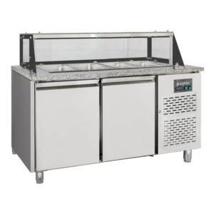 Vaiotec Salattheke / 2-fach mit Türen, Glasaufbau, für 4x GN 1/1 "grau", 1500 x 800 mm