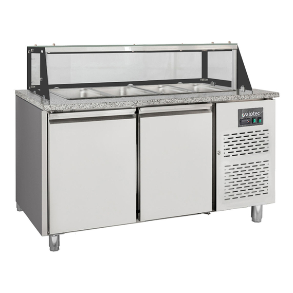Vaiotec Salattheke / 2-fach mit Türen, Glasaufbau, für 4x GN 1/1 "grau", 1500 x 800 mm