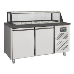 Vaiotec Salattheke / 2-fach mit Türen, Glasaufbau, für 4x GN 1/1 "schwarz", 1500 x 800 mm