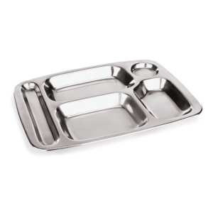 Essentials Abteilschale Set, 5-fach Unterteilung, 36,5 x 26,5 x 2,5 cm, Set á 6 Stück, Chromnickelstahl