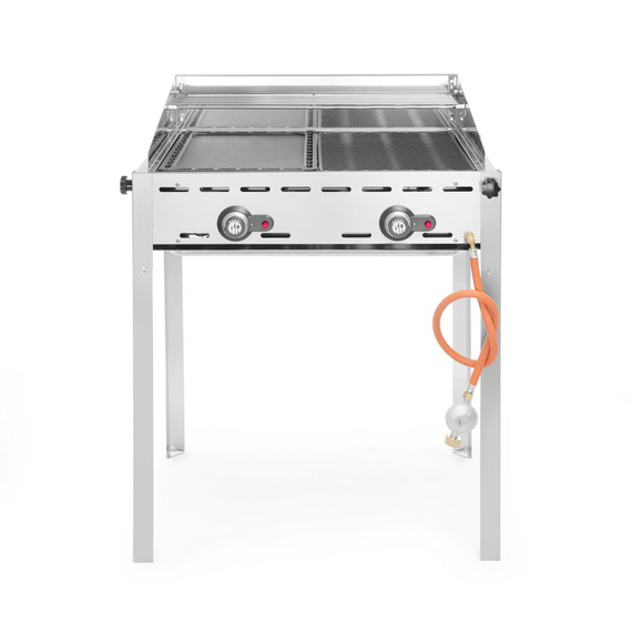Hendi Grillsystem Green Fire mit 2 Brennern, Profi Line, Emaillierte Grillplatte und Grillrost aus Gusseisen GN 1/1, 11,6kW, 740x615x(H)825mm