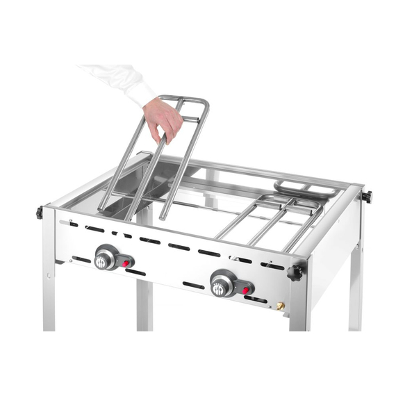 Hendi Grillsystem Green Fire mit 2 Brennern, Profi Line, Emaillierte Grillplatte und Grillrost aus Gusseisen GN 1/1, 11,6kW, 740x615x(H)825mm