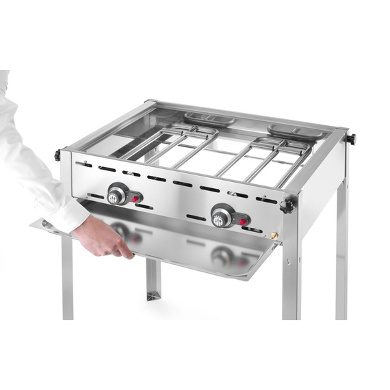 Hendi Grillsystem Green Fire mit 2 Brennern, Profi Line, Emaillierte Grillplatte und Grillrost aus Gusseisen GN 1/1, 11,6kW, 740x615x(H)825mm