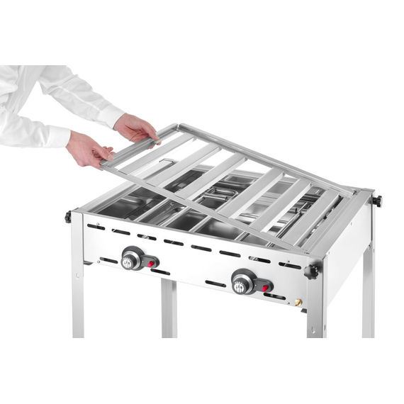 Hendi Grillsystem Green Fire mit 2 Brennern, Profi Line, Emaillierte Grillplatte und Grillrost aus Gusseisen GN 1/1, 11,6kW, 740x615x(H)825mm