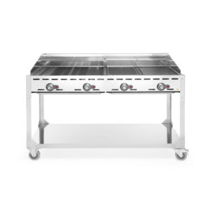 Hendi Grillsystem Green Fire mit 4 Brennern, Profi Line, mit Rollengestell, Hellgrau, 22kW, 1400x612x(H)825mm