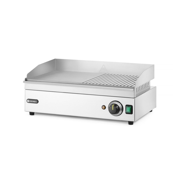 Hendi Grillplatte halb gerillt, Kitchen Line, 220-240V/2400W, 527x404x(H)233mm