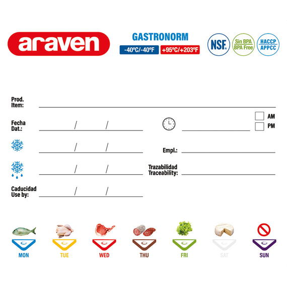 ARAVEN Gastronormbehälter mit Deckel, Polypropylen, GN 1/2 (100 mm)