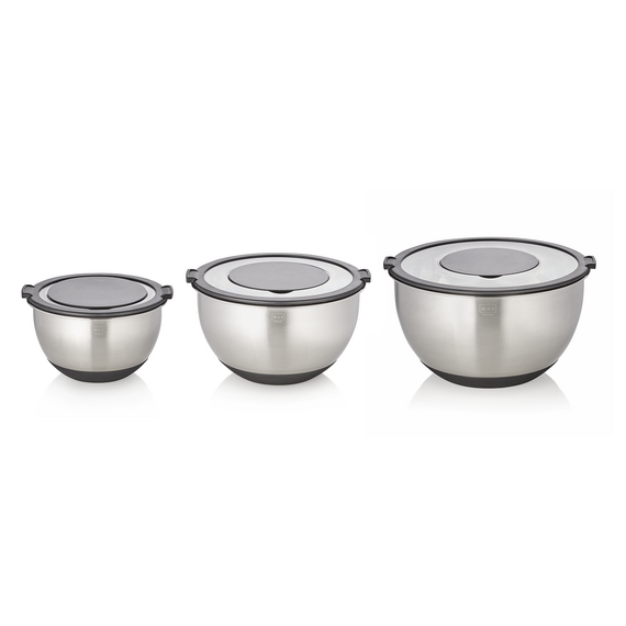 Was Germany Schüssel Set, 3-teilig, Ø 11/13/15 cm, 3 Aufsätze, rutschhemmender Boden, Chromnickelstahl, Silikon