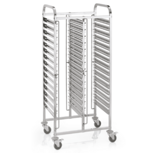 Was Germany Regalwagen CANTINA GN 1/1 für 30 Behälter/60 Tabletts, 55 x 74 x 171 cm, Chromnickelstahl