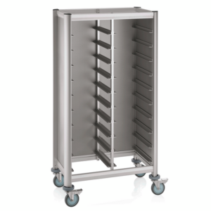 Was Germany Tablettwagen SINGLE MENSA, für 2x10 Tabletts, silber, 86 x 51 x 165 cm, MDF Holzoptik/Aluminium