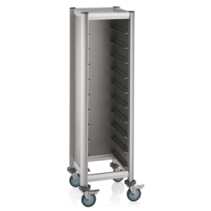 Was Germany Tablettwagen SINGLE MENSA, für 10 Tabletts, silber, 51,5 x 47,5 x 165 cm, MDF/Aluminium