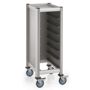 Was Germany Tablettwagen SINGLE GN 1/1 MENSA, für 7 Tabletts, silber, 60,5 x 44,5 x 125 cm, MDF/Aluminium
