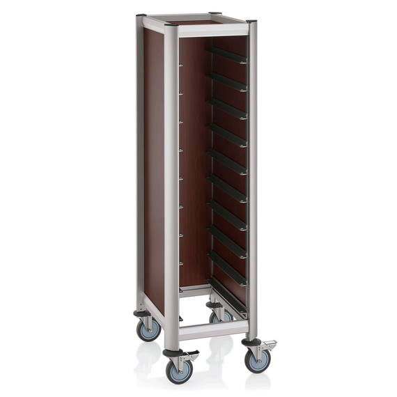 Was Germany Tablettwagen SINGLE GN 1/1 MENSA, für 10 Tabletts, braun, 60,5 x 44,5 x 165 cm, MDF/Aluminium