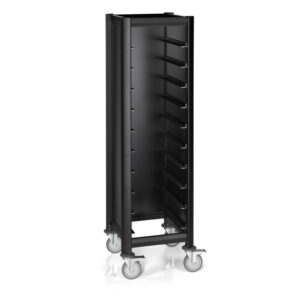 Was Germany Tablettwagen SINGLE MENSA BLACK, für 10 Tabletts, schwarz, 51,5 x 47,5 x 165 cm, MDF Holzoptik/Aluminium