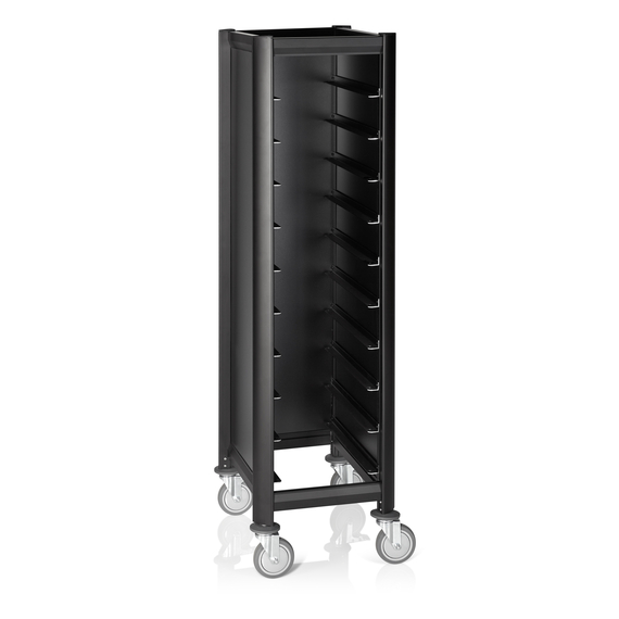 Was Germany Tablettwagen SINGLE GN 1/1 MENSA BLACK, für 10 Tabletts, schwarz, 60 x 44,5 x 165 cm, MDF/Aluminium