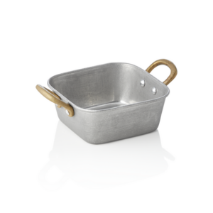 Steel & Style Servierpfanne VINTAGE, mit 2 Messinggriffen, 12 x 12 x 5 cm, 420 ml, Chromnickelstahl