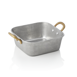 Steel & Style Servierpfanne VINTAGE, mit 2 Messinggriffen, 14 x 14 x 5 cm, 570 ml, Chromnickelstahl