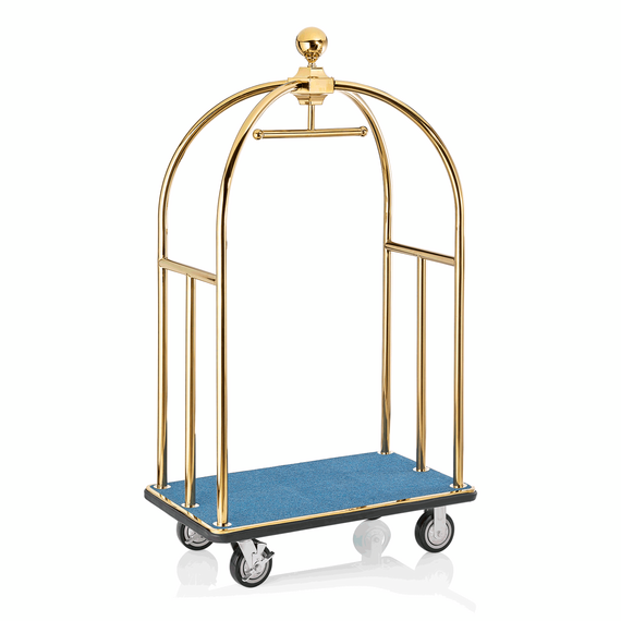 Was Germany Gepäckwagen UNITY, 112 x 60 x 185 cm, goldfarben, blauer Teppich, Edelstahl