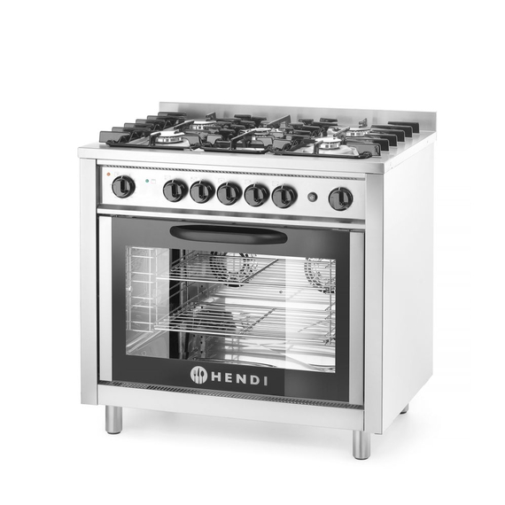 Hendi Gasherd - 5 Kochfelder mit Elektroofen, Kitchen Line, Silber, 230V/2900W, 14,3kW, 900x653x(H)900mm