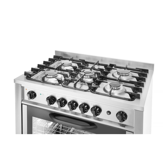 Hendi Gasherd - 5 Kochfelder mit Elektroofen, Kitchen Line, Silber, 230V/2900W, 14,3kW, 900x653x(H)900mm