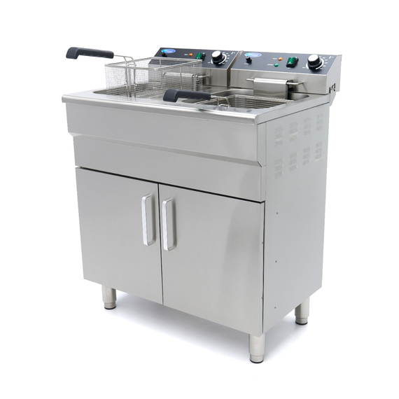 Maxima Gastro Fritteuse - 2 x 16 l - 2 Körbe - mit Ablasshahn und Ständer - 230V