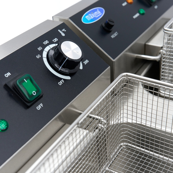 Maxima Gastro Fritteuse - 2 x 16 l - 2 Körbe - mit Ablasshahn und Ständer - 230V