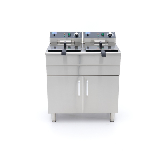 Maxima Gastro Fritteuse - 2 x 16 l - 2 Körbe - mit Ablasshahn und Ständer - 230V