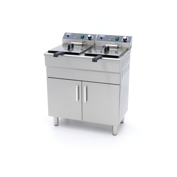 Maxima Gastro Fritteuse - 2 x 16 l - 2 Körbe - mit Ablasshahn und Ständer - 230V
