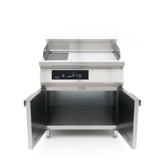 Maxima Gastro Induktions-Grillplatte 700 - Glatt & Gerillt - 10.000 W - Doppel - Mit Untergestell