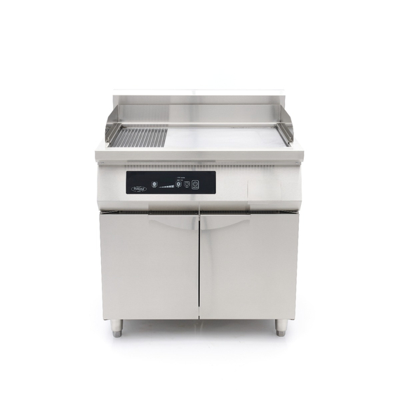 Maxima Gastro Induktions-Grillplatte 700 - Glatt & Gerillt - 10.000 W - Doppel - Mit Untergestell