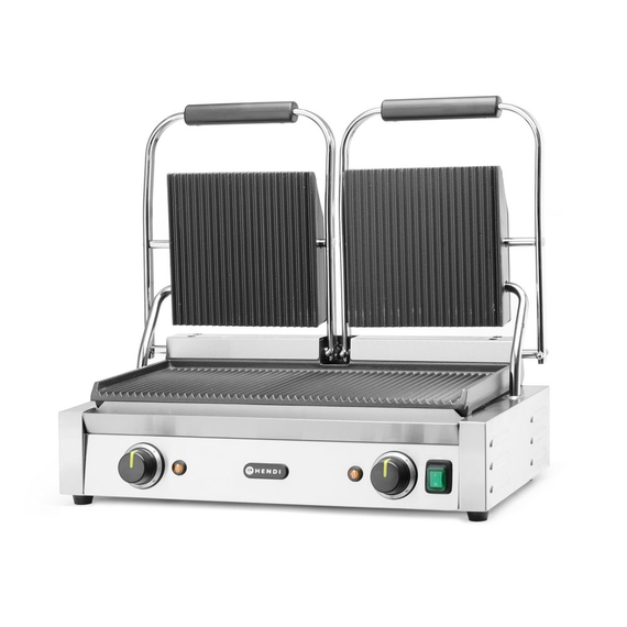 Hendi Kontaktgrill - Doppelversion, gerillte Ausführung, oben und unten gerillt, 230V/3600W, 570x375x(H)216mm